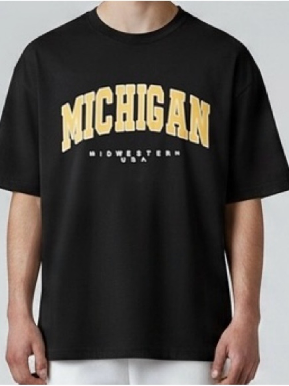 SHEIN Black Tee with Yellow Michigan Graphic